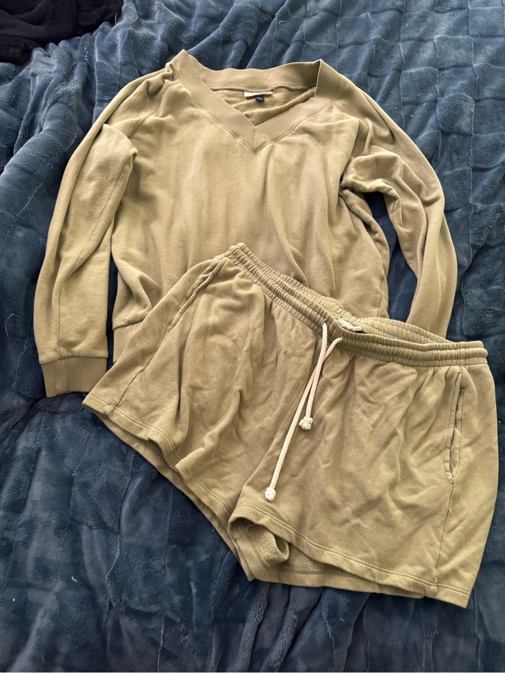 Universal Thread Olive Ribbed Lounge Top and Shorts Set